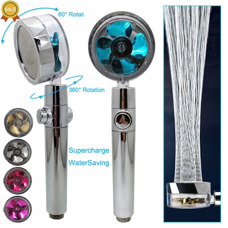 High Pressure Shower Head Water Saving 360 Degrees Rotating With Small Fan ABS Rain Spray